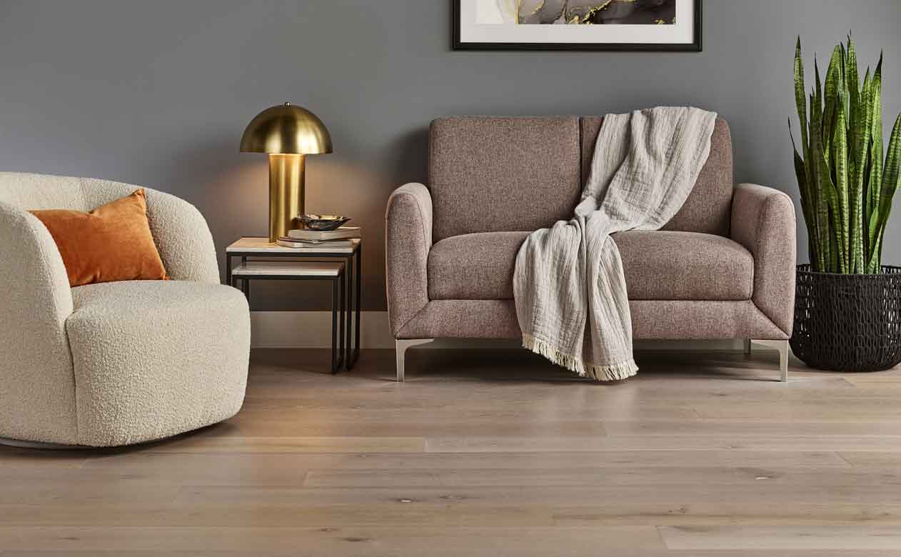 rustic hardwood floors in a modern living room
